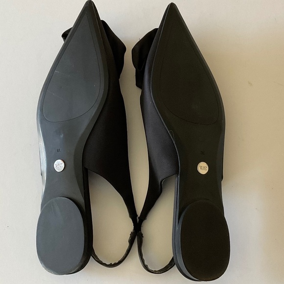 ZARA Slingback Flat Flower Pointed Toe Black Size EU 38 - Picture 6 of 9